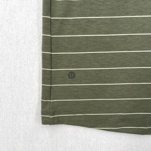 LULULEMON Evolution Short Sleeve Polo Shirt Mens XS Green Nevis Striped Sage - Picture 11 of 15